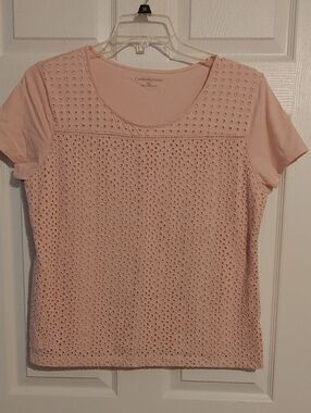 croft & barrow Light Pink Eyelet Short Sleeve Tee Women's XL EUC